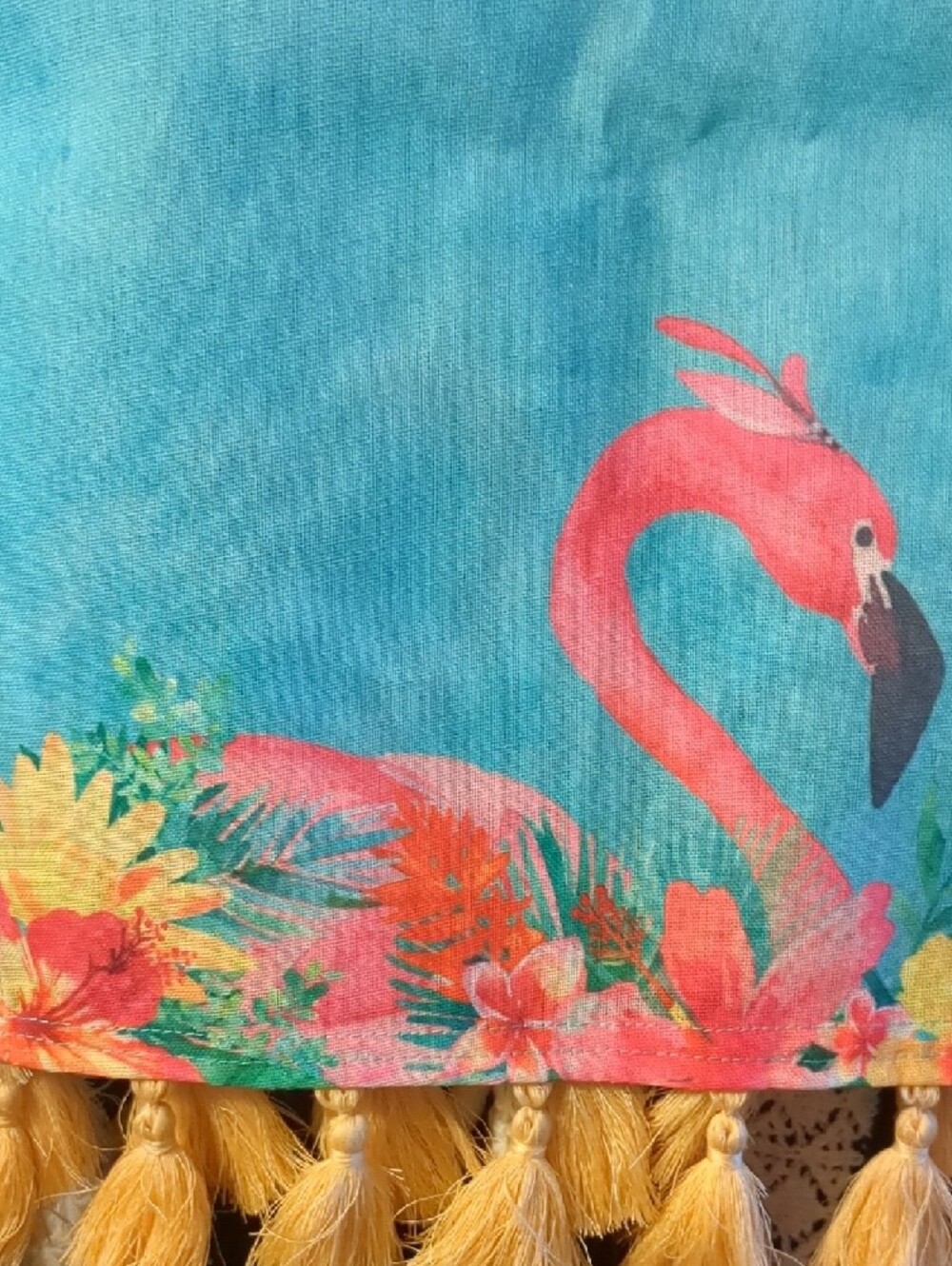 °🦩Turquoise Flamingo Tassel Table Runner